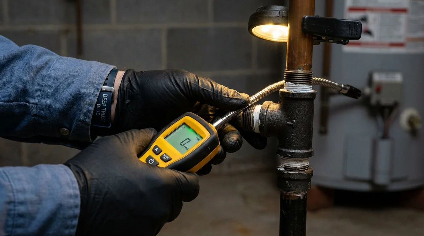 Gas leak detection with electronic sniffer by Johns Plumbing LLC in Morrow