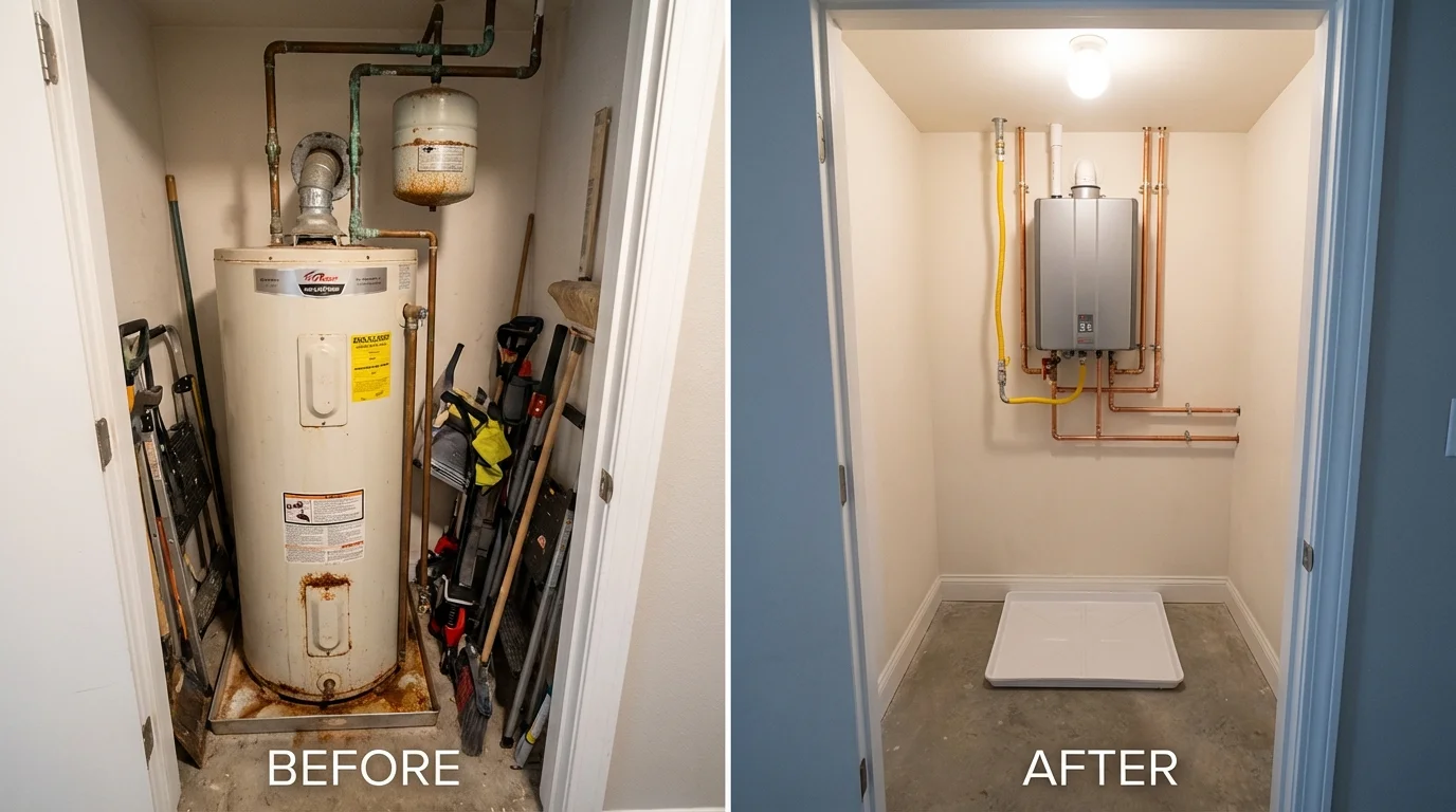 Tank water heater versus wall-mounted tankless unit comparison for Morrow, GA homeowners