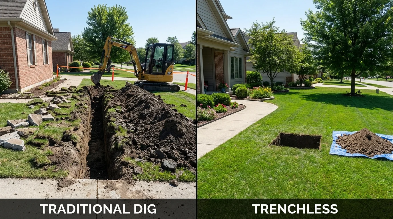 Trenchless sewer repair with minimal yard damage versus traditional excavation in Morrow, GA